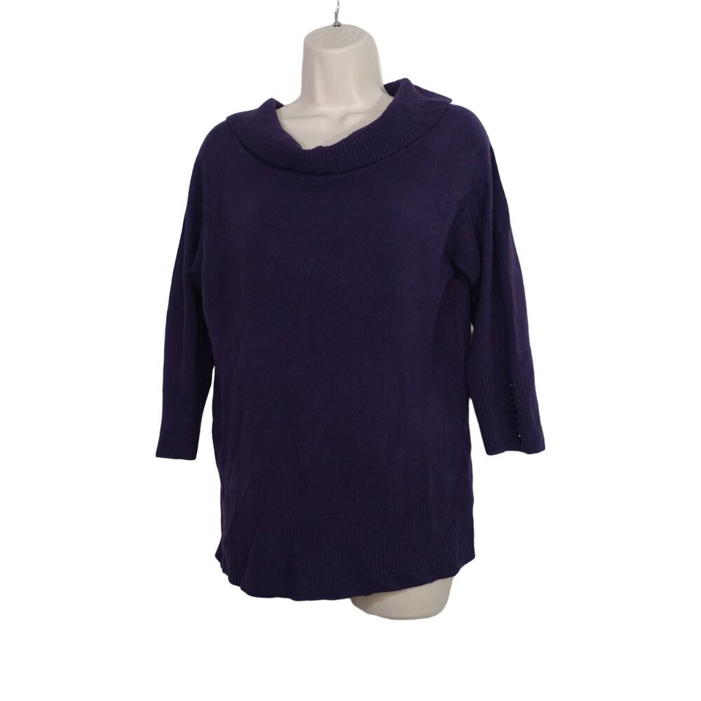 Debbie Morgan Cowl Neck Acrylic Sweater Women Size M Purple 3/4 Sleeve FLAW